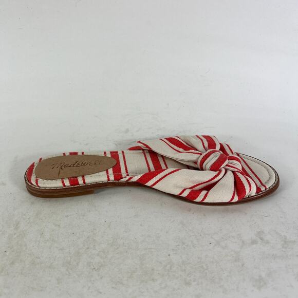 Madewell Naida Half Bow Slide Sandals Womens 6.5 Red White Striped Fabric Preppy - Picture 3 of 9